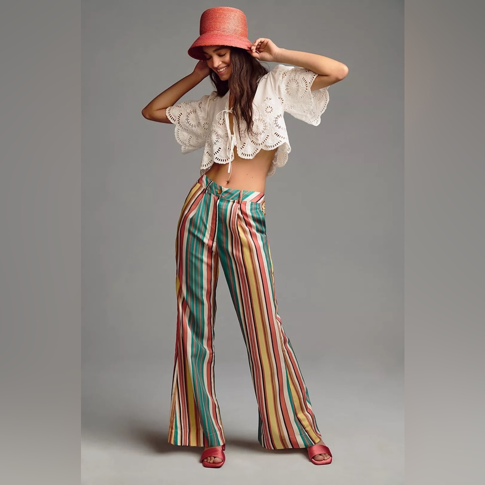 Anthropologie Multicolor Striped Wide-Leg Pants